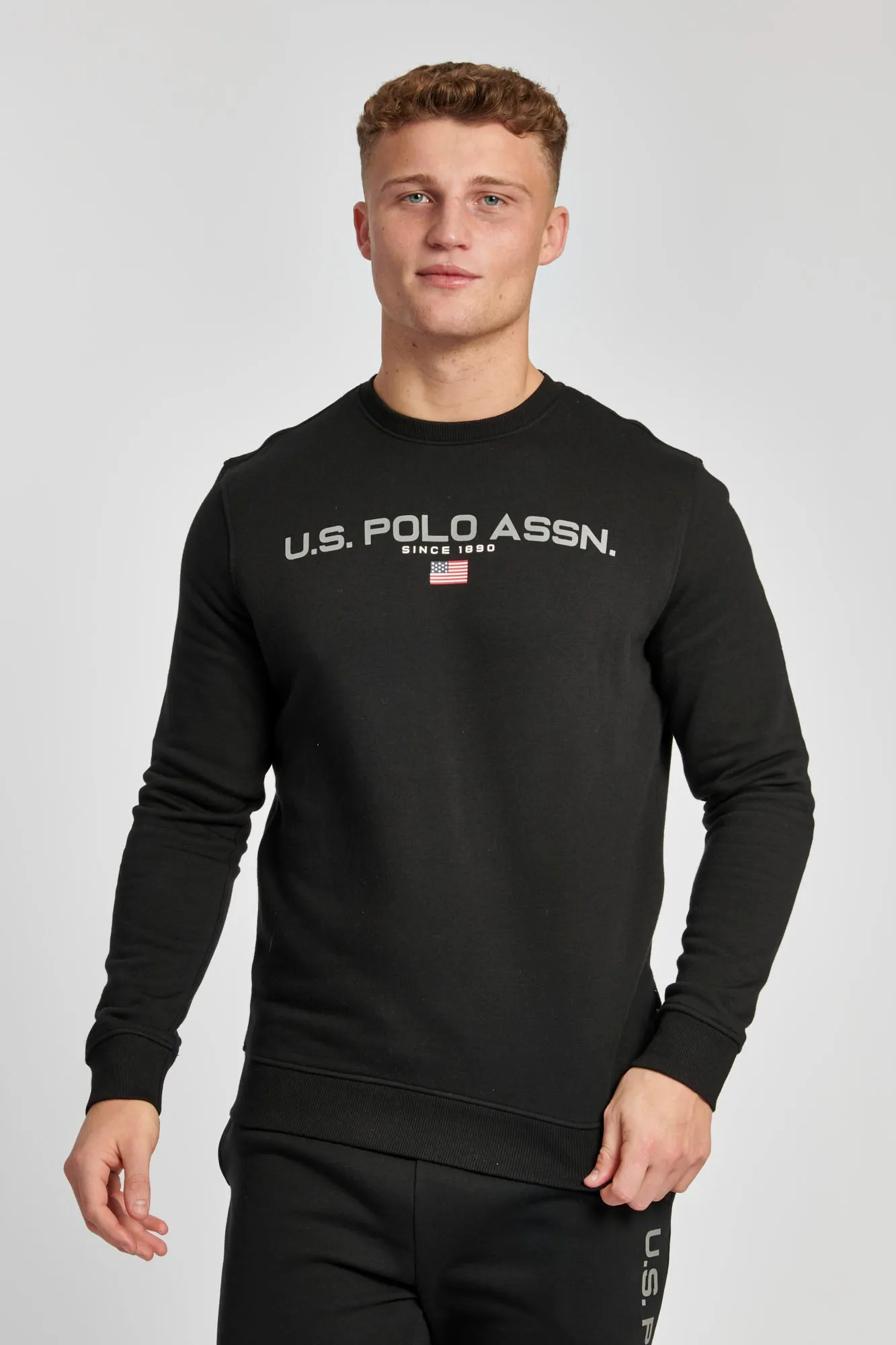 Mens Block Flag Graphic Crew Neck Sweater in Black