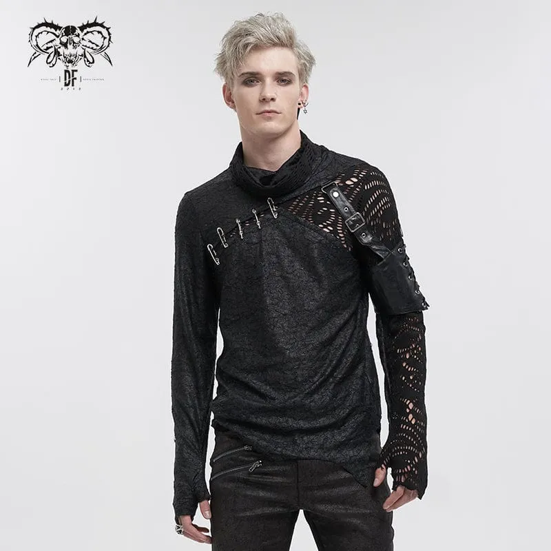 Men's Gothic Turtleneck Mesh Splice Irregular Shirt