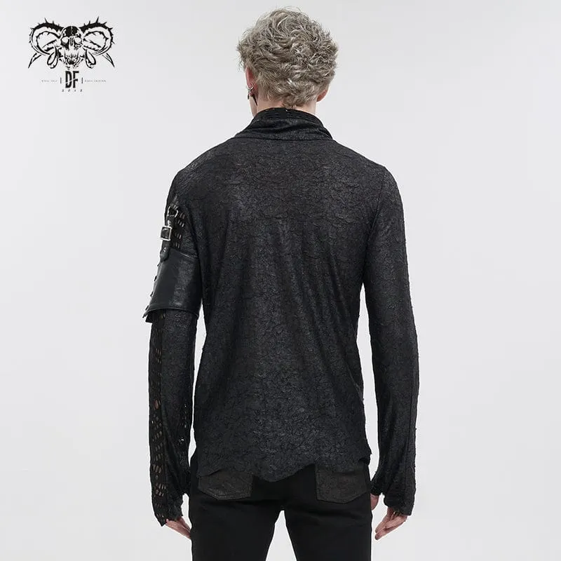 Men's Gothic Turtleneck Mesh Splice Irregular Shirt