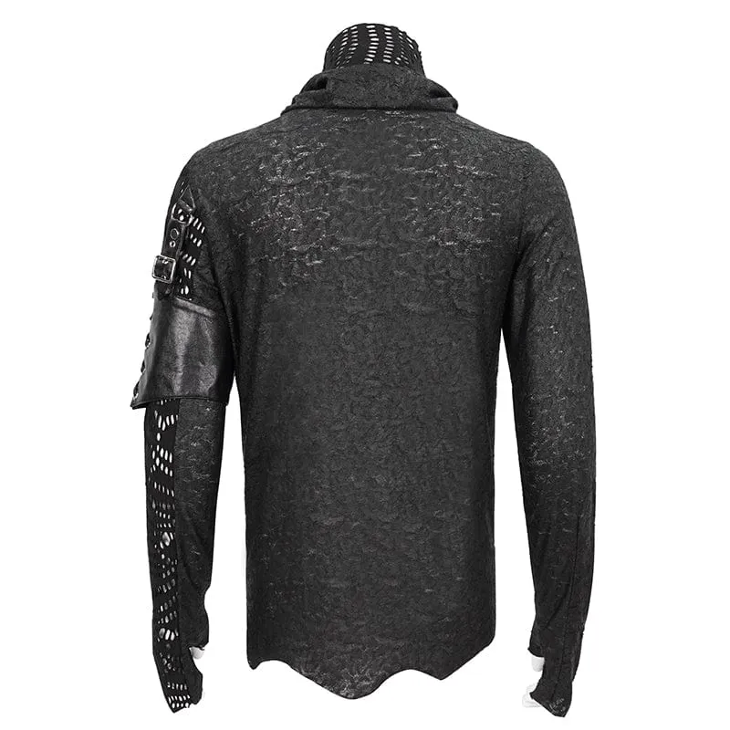 Men's Gothic Turtleneck Mesh Splice Irregular Shirt