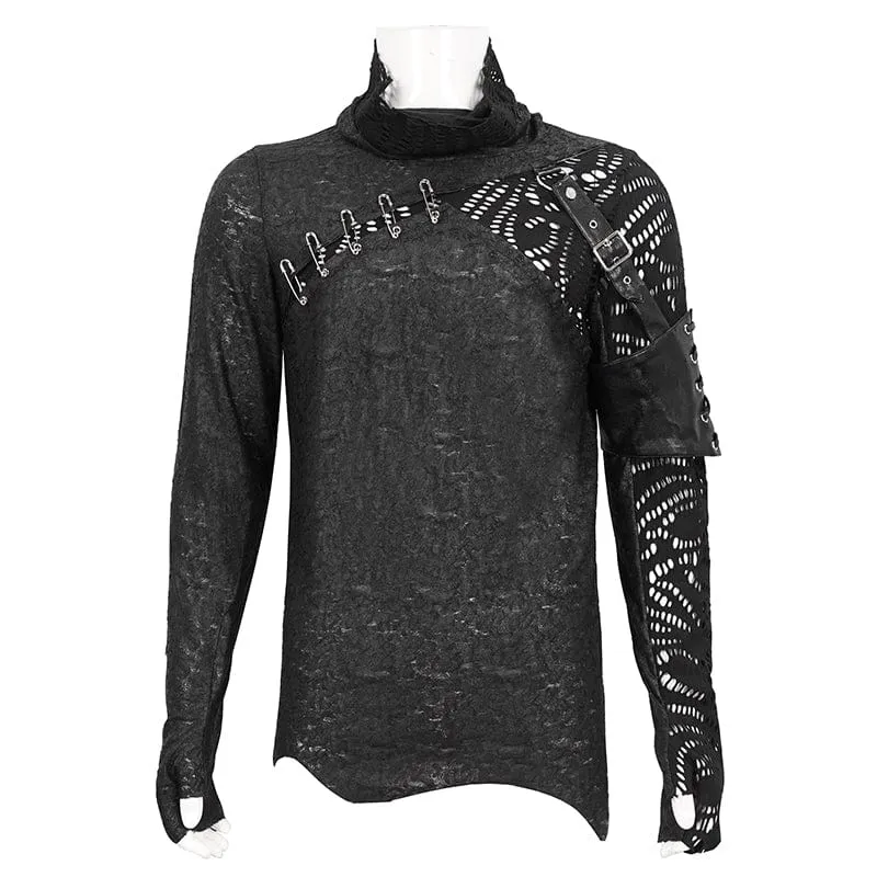 Men's Gothic Turtleneck Mesh Splice Irregular Shirt