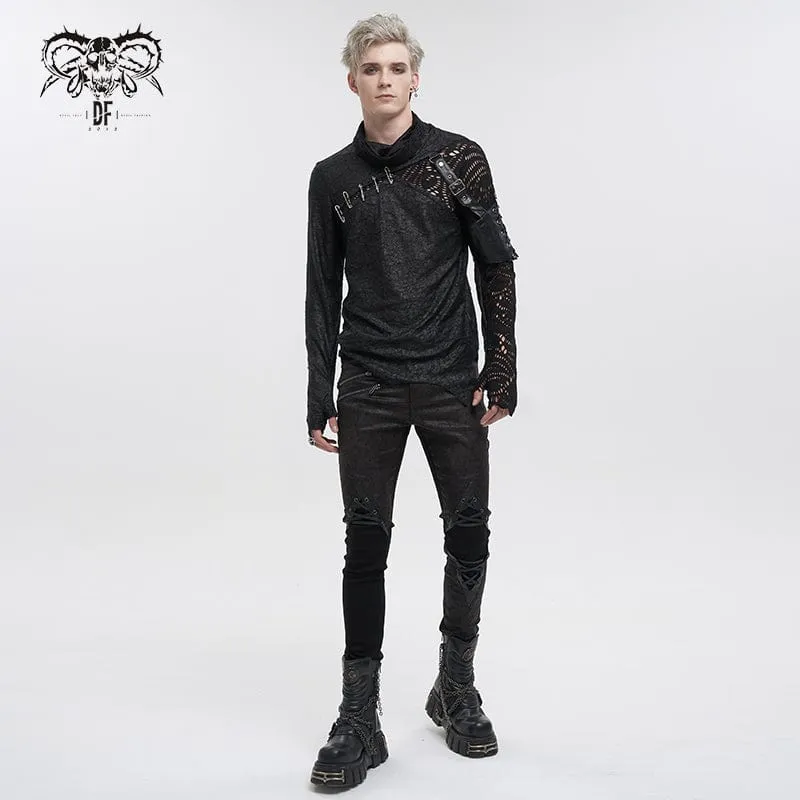 Men's Gothic Turtleneck Mesh Splice Irregular Shirt