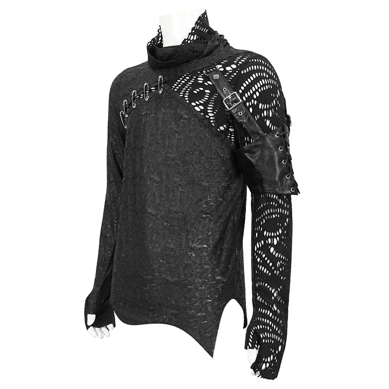 Men's Gothic Turtleneck Mesh Splice Irregular Shirt