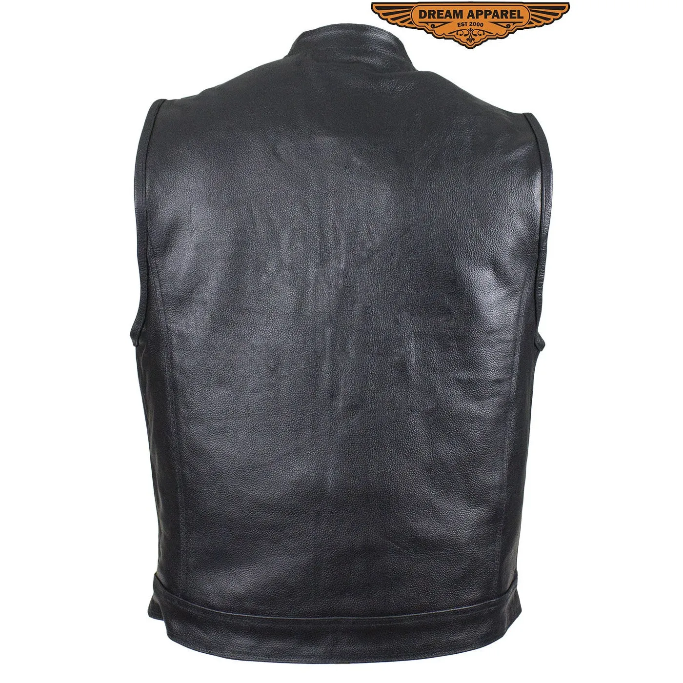 Mens Leather Motorcycle Club Vest With Pockets