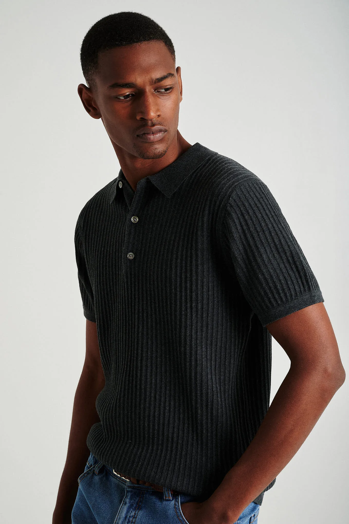 Men's short sleeve organic cotton polo sweater