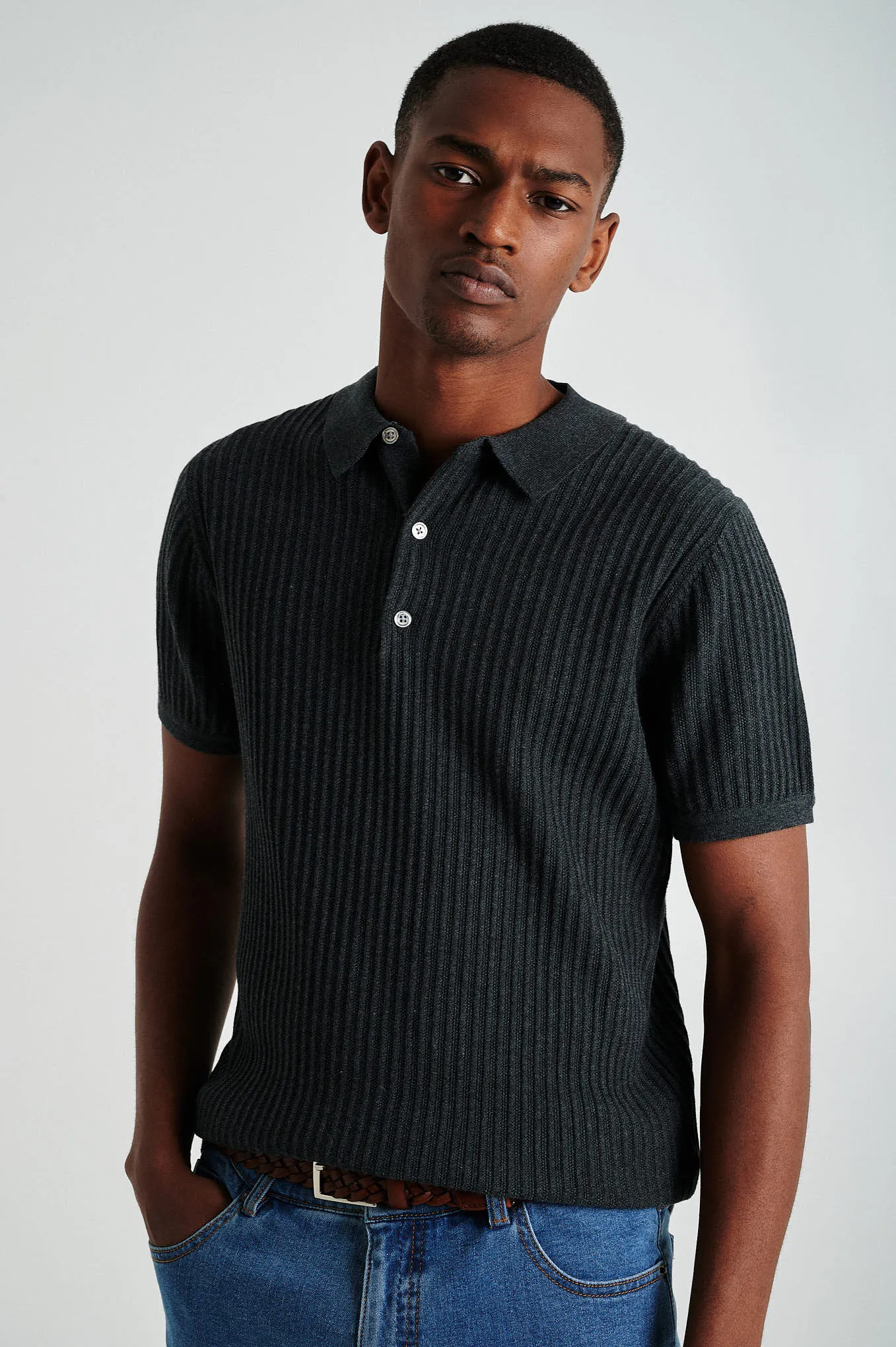 Men's short sleeve organic cotton polo sweater