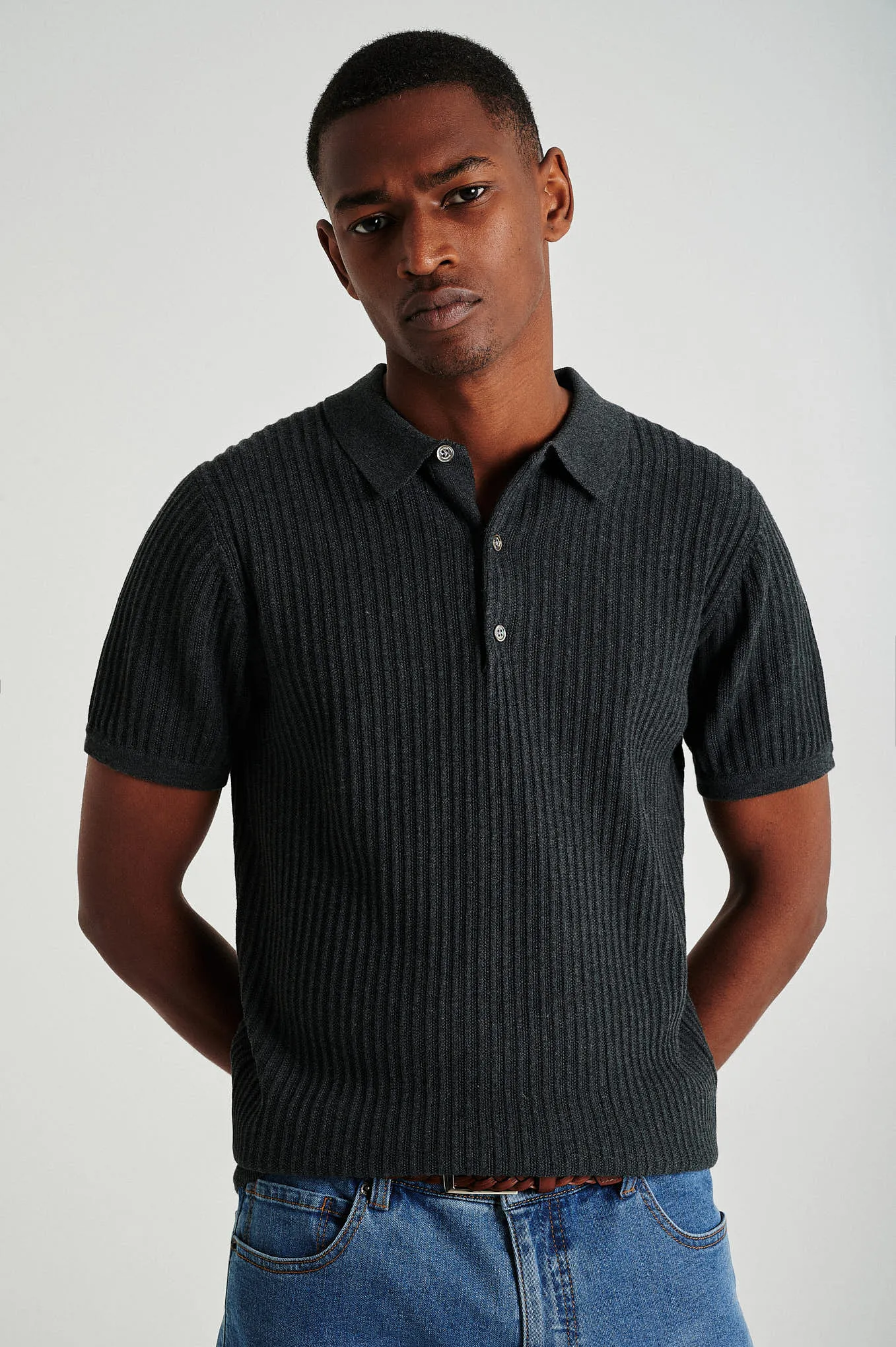 Men's short sleeve organic cotton polo sweater