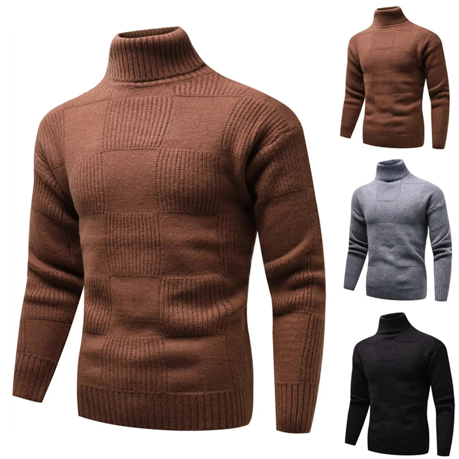 Men's Winter Wool Turtleneck Sweater Fashion Casual Knit Top