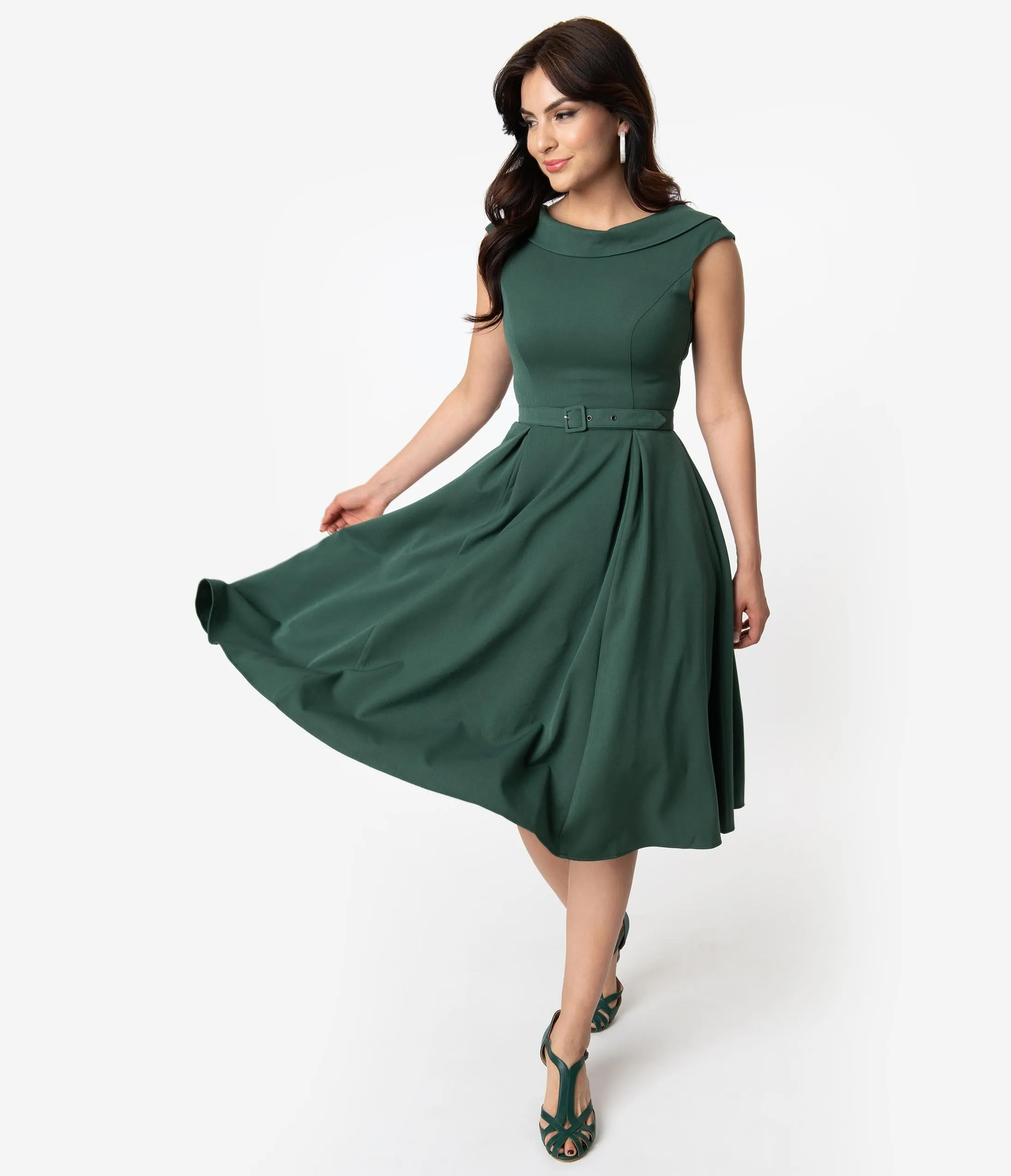 Miss Candyfloss 1950s Style Emerald Green Arista Swing Dress