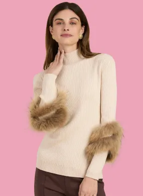 Mock Neck Fur Cuff Sweater