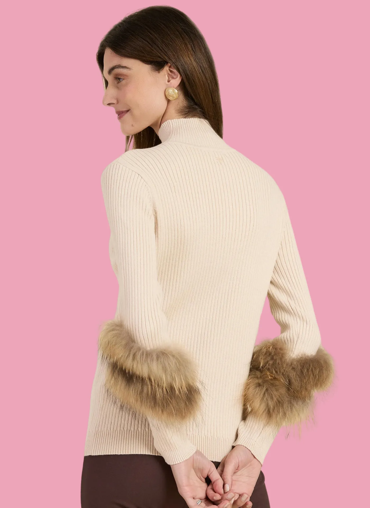 Mock Neck Fur Cuff Sweater