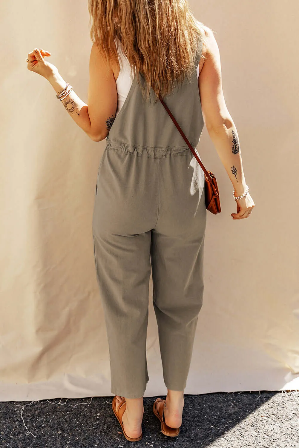 Modern Cropped with Buttoned Straps and Drawstring Jumpsuit