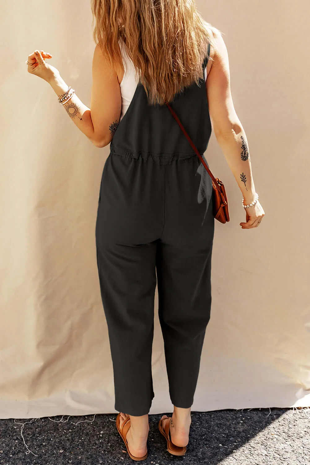 Modern Cropped with Buttoned Straps and Drawstring Jumpsuit