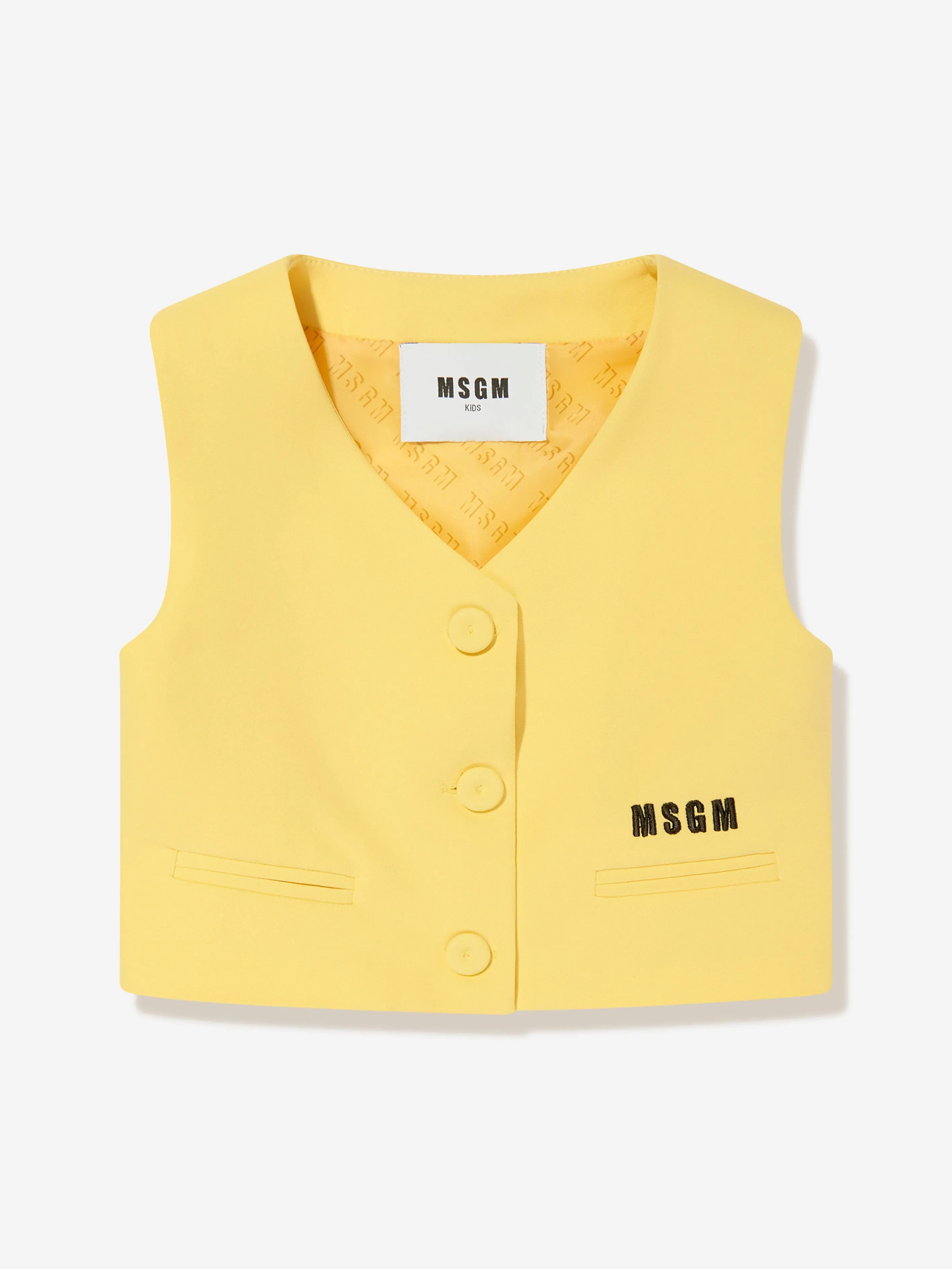 MSGM Girls Technical Fabric Gilet in Yellow