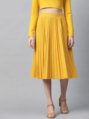 Mustard Rib Pleated Skirt