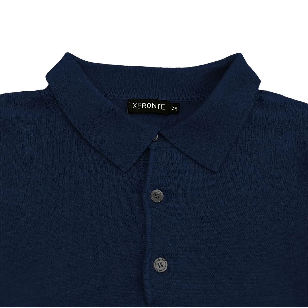 Navy Blue Mens Knit Long Sleeve Sweater Polo Shirt