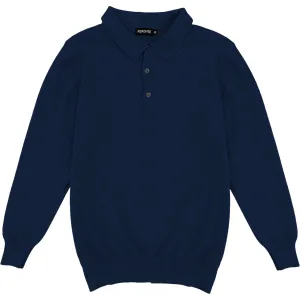 Navy Blue Mens Knit Long Sleeve Sweater Polo Shirt