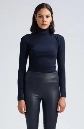 Navy Rib Long Sleeve Turtleneck