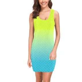 neon blue hex ombre print 4 Medea Vest Dress (Model D06)