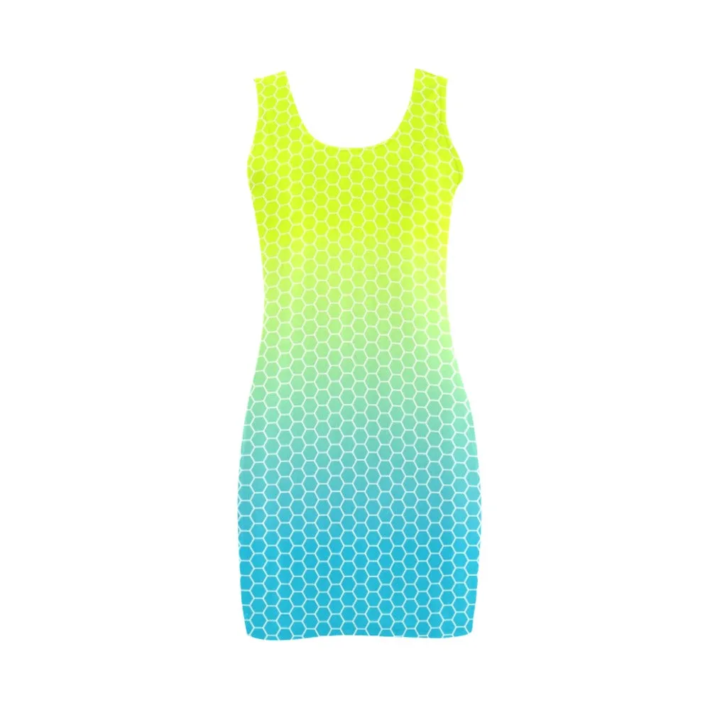 neon blue hex ombre print 4 Medea Vest Dress (Model D06)