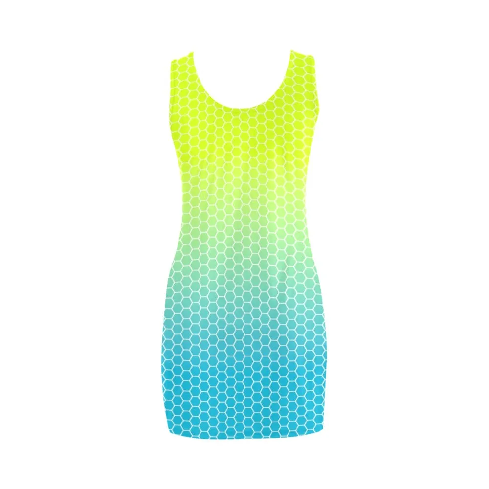 neon blue hex ombre print 4 Medea Vest Dress (Model D06)