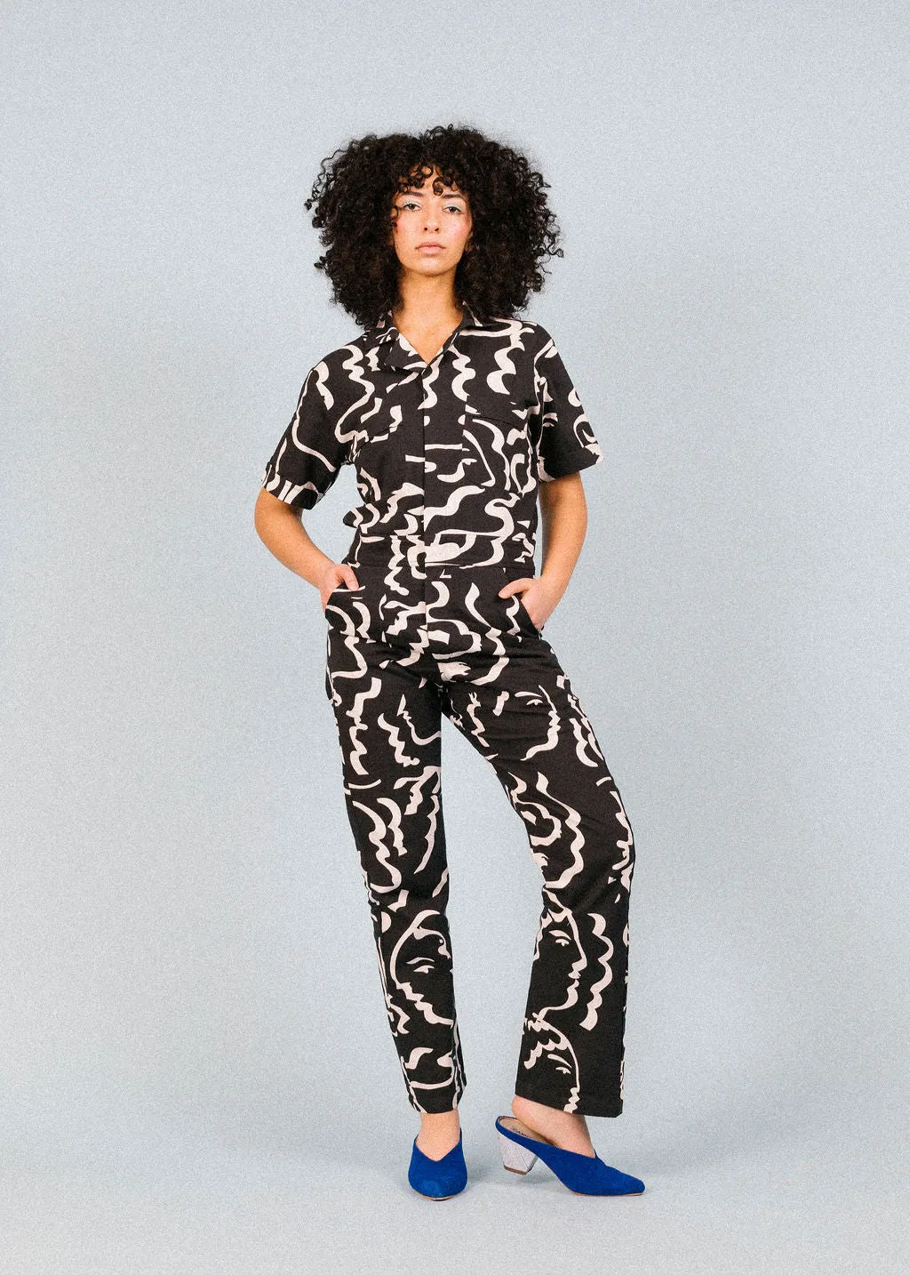 New! Midnight Faces | Printed jumpsuit | Boiler-suit | Romper |Black Jumpsuit