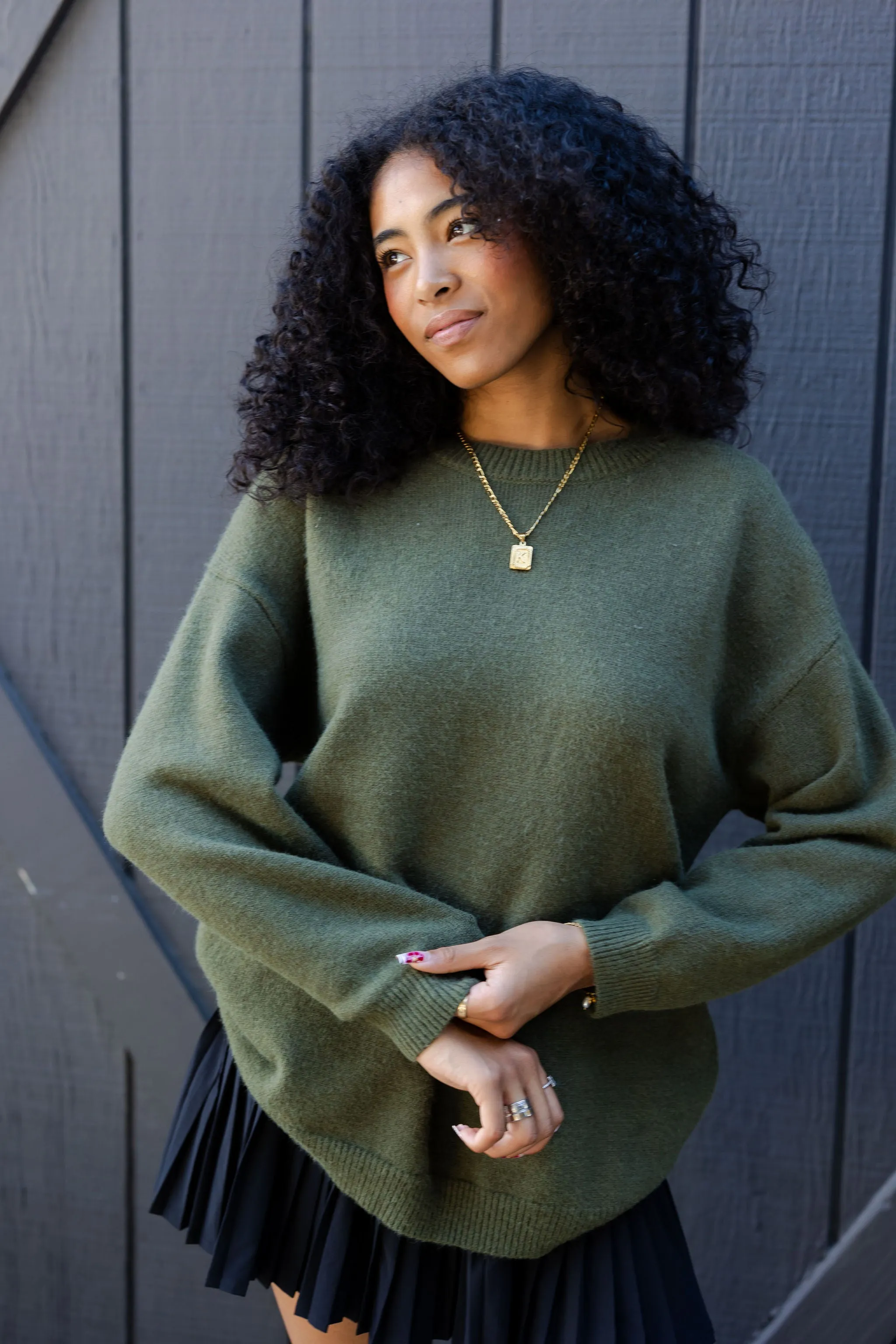 Oversized Knit Crew Neck Sweater