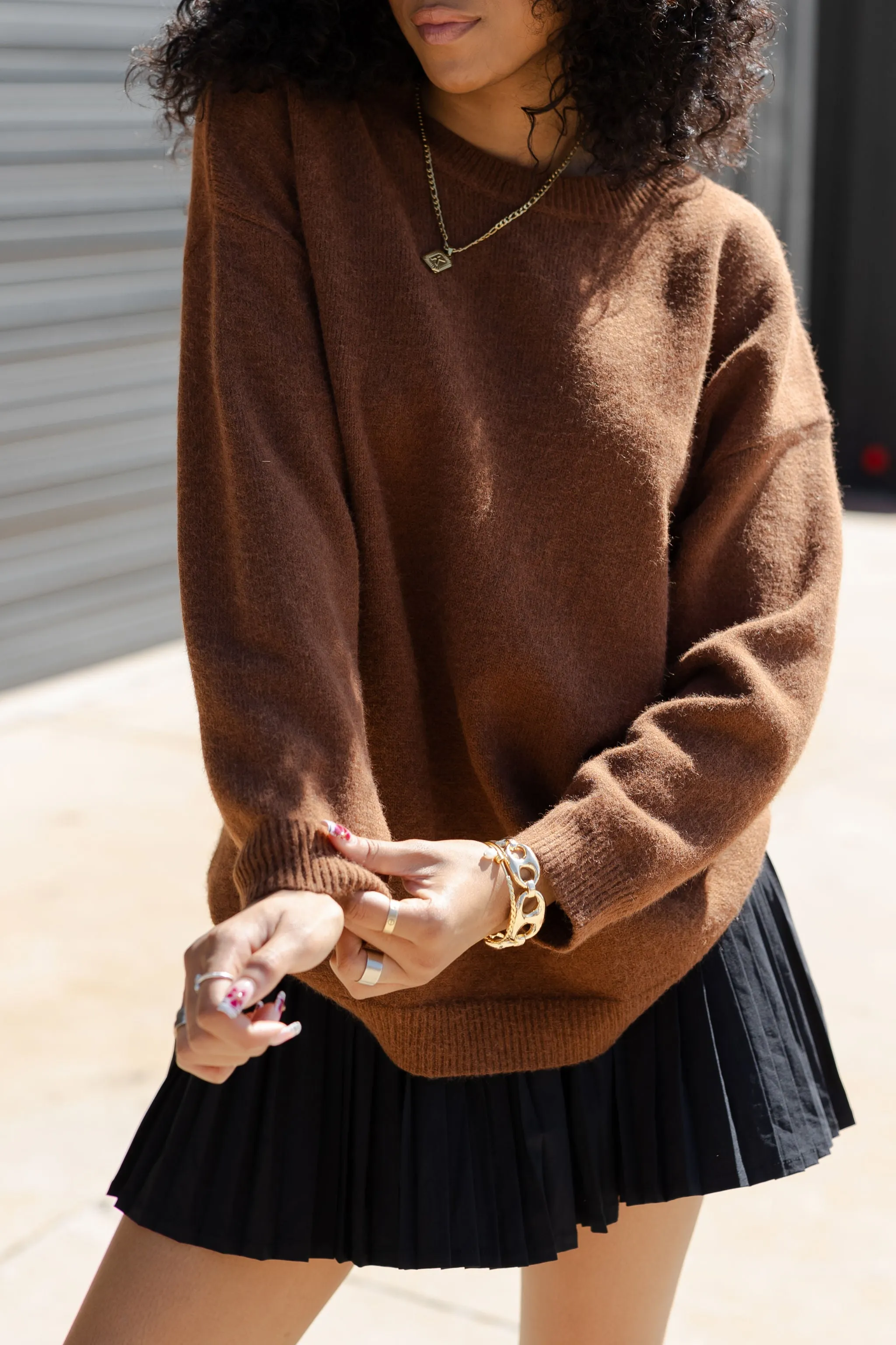 Oversized Knit Crew Neck Sweater