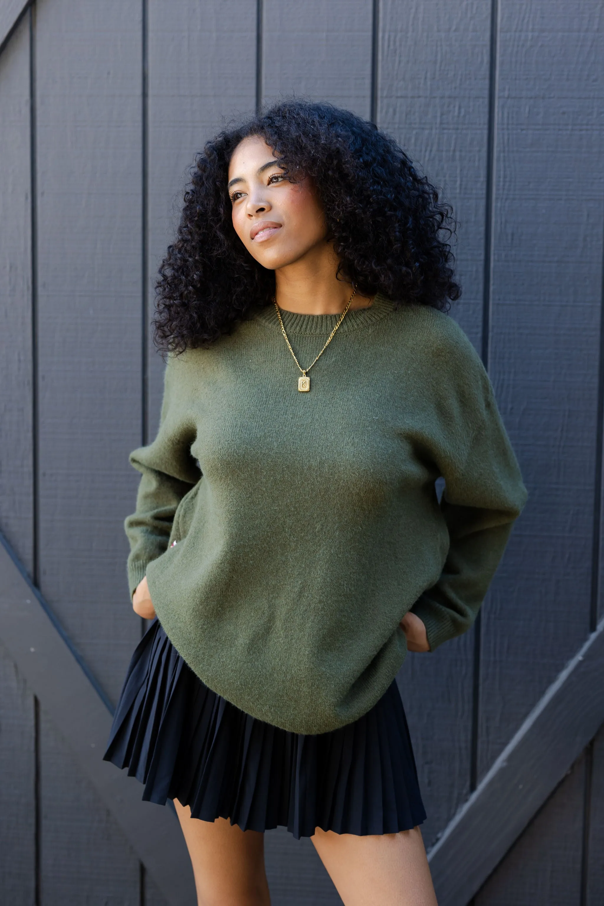 Oversized Knit Crew Neck Sweater