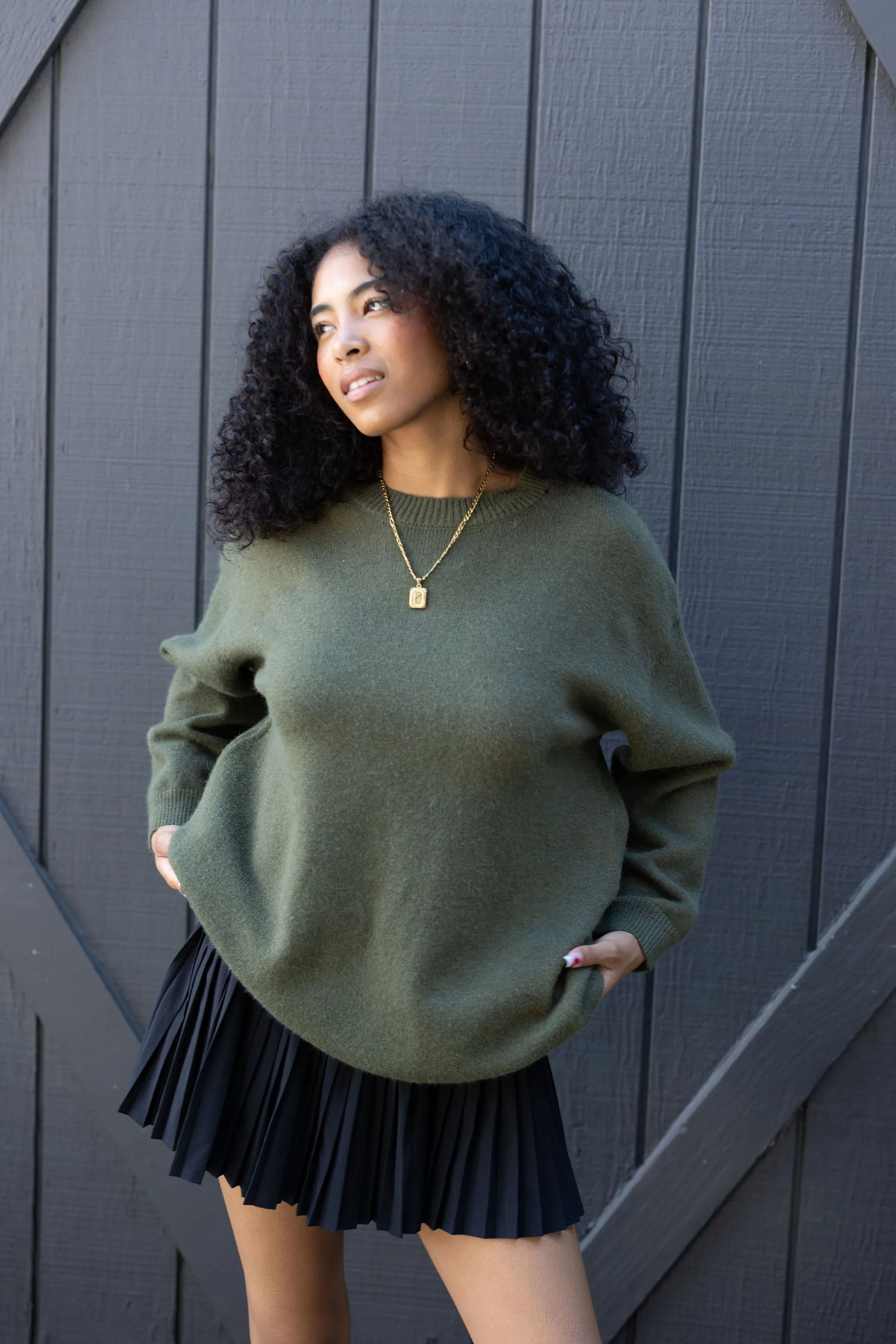 Oversized Knit Crew Neck Sweater