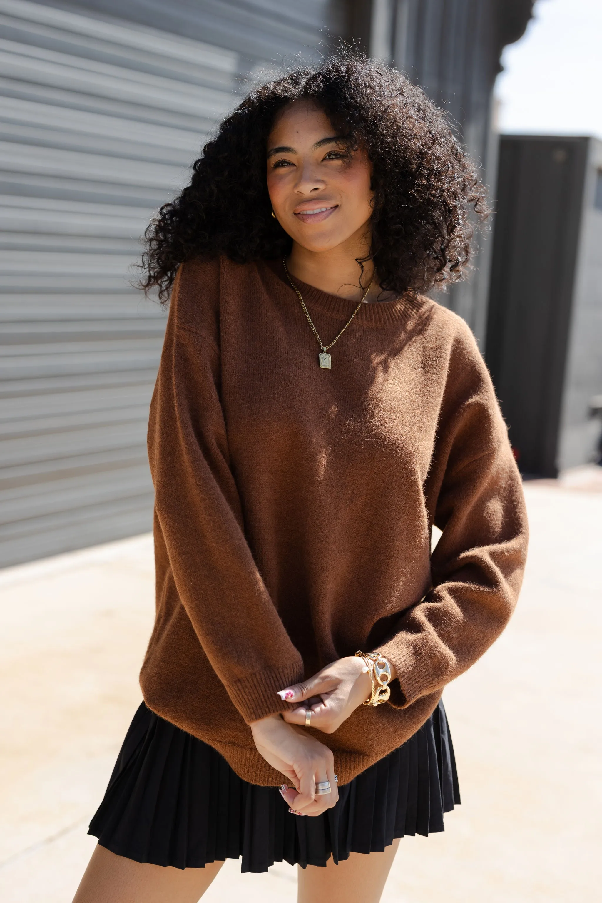 Oversized Knit Crew Neck Sweater