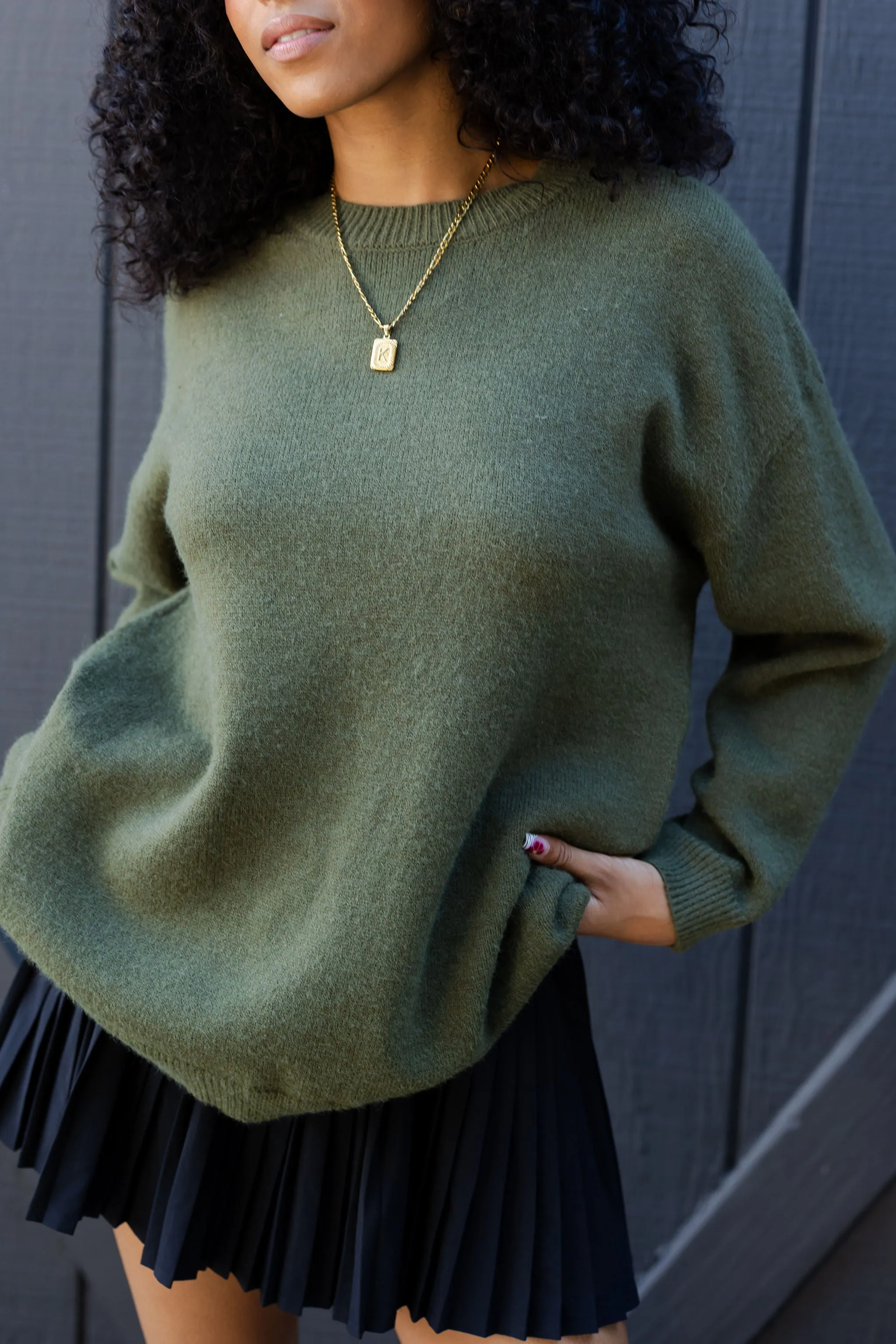 Oversized Knit Crew Neck Sweater