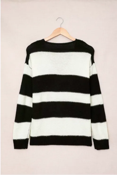 Ozzy Black and White Stripe Sweater Top