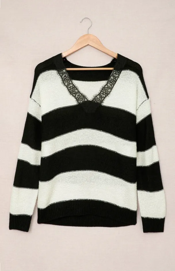 Ozzy Black and White Stripe Sweater Top