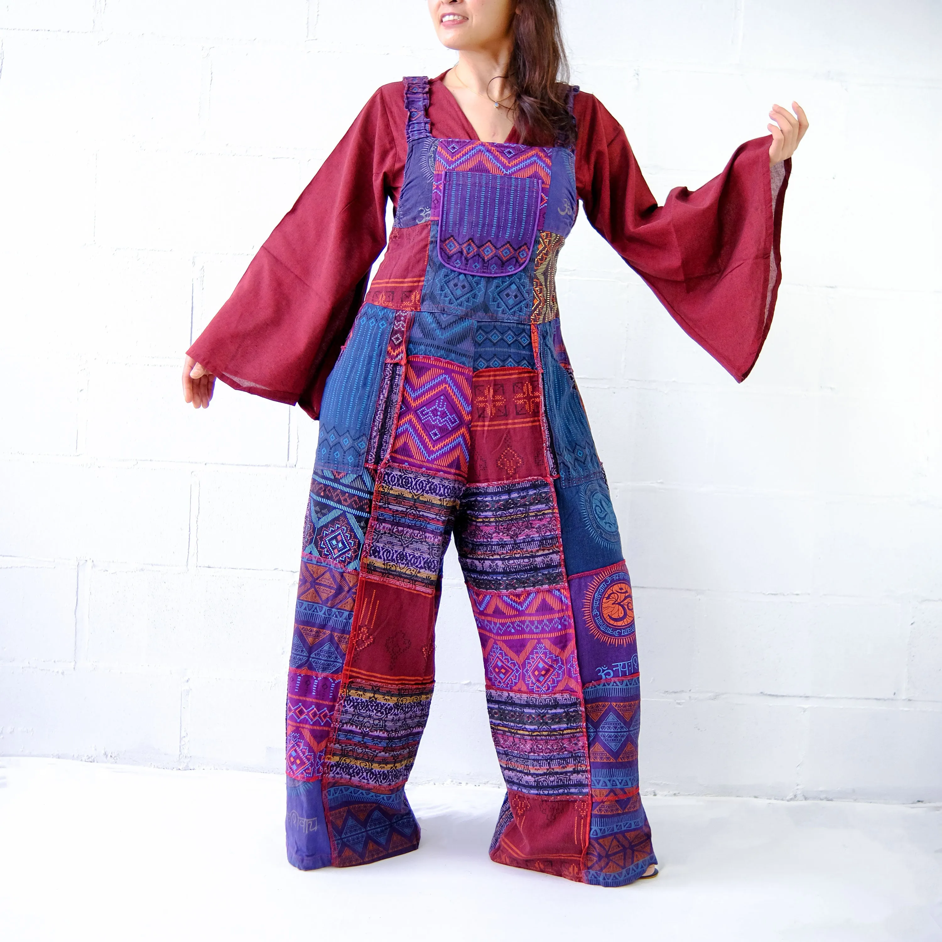 Patchwork Multicolor Bohemian Wide Leg Jumpsuit