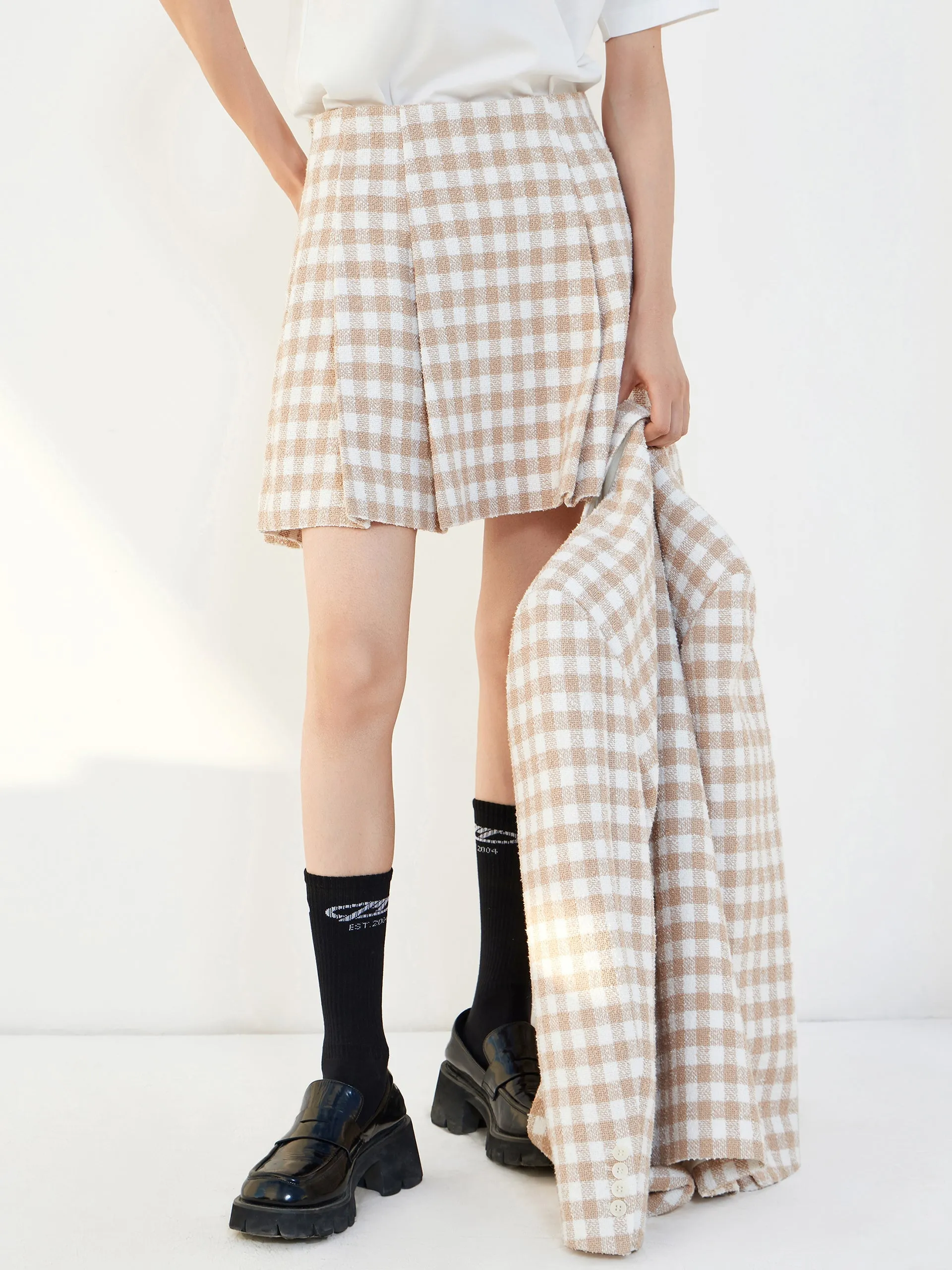 Pleated Checked Skirt