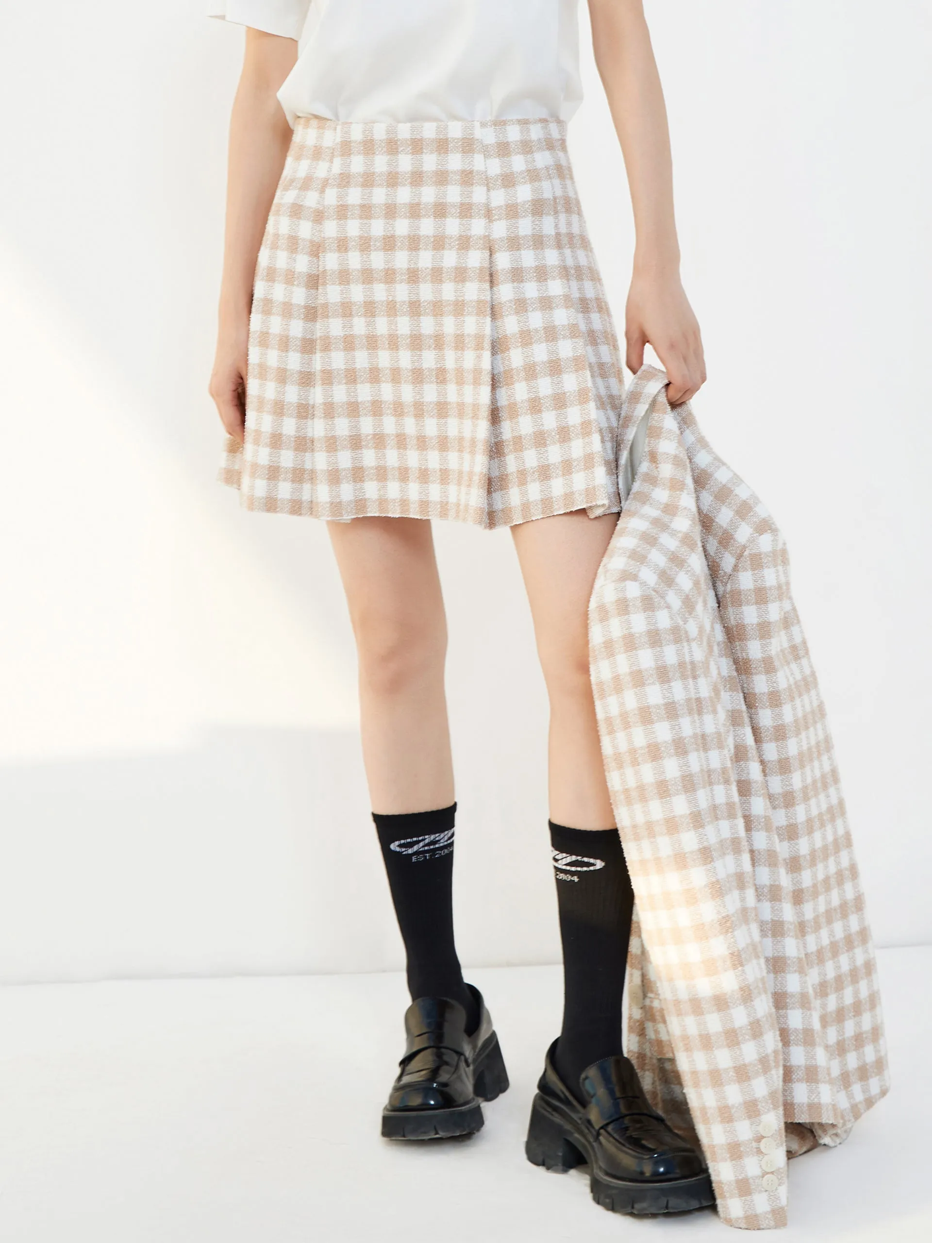 Pleated Checked Skirt