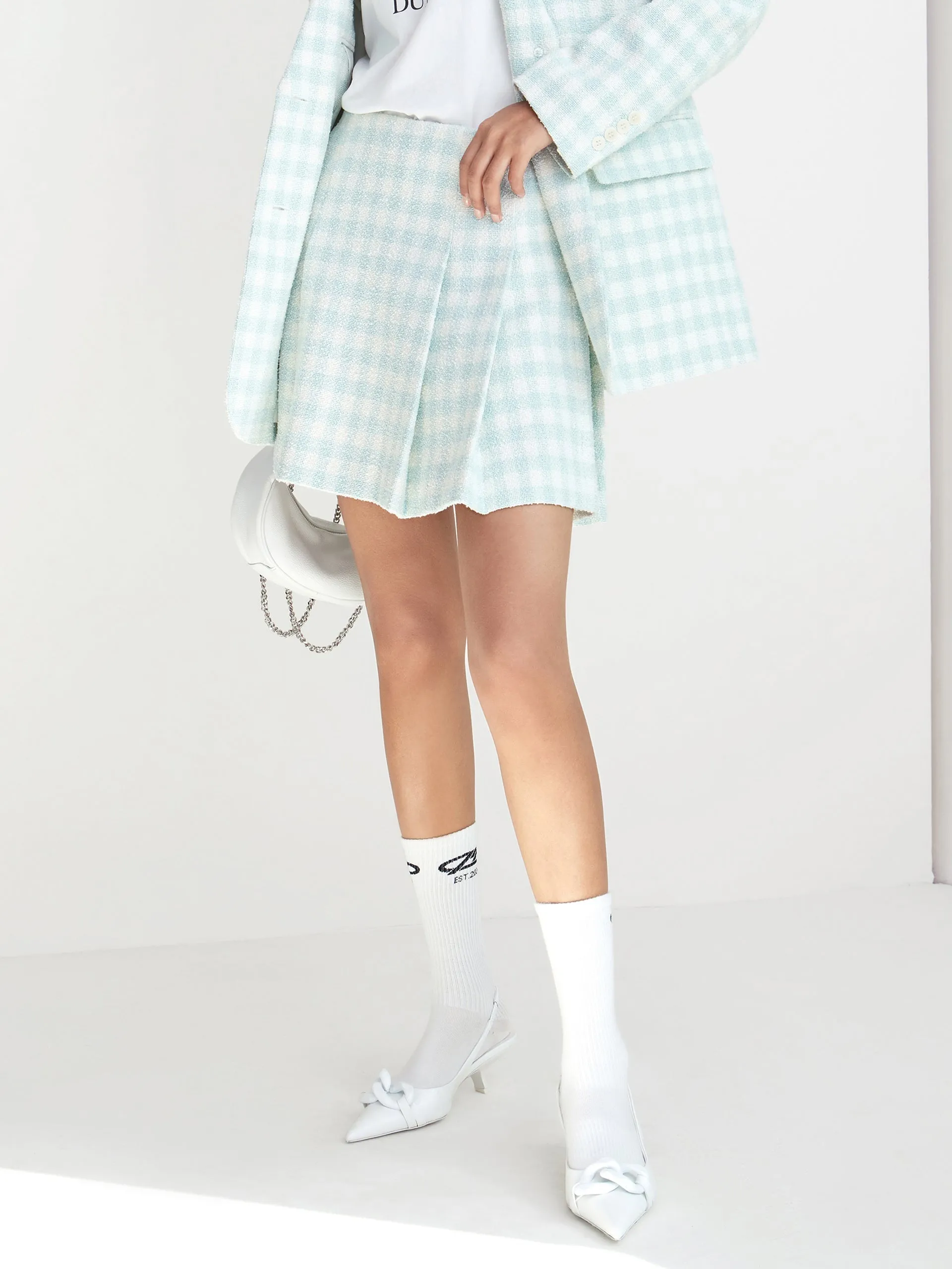 Pleated Checked Skirt