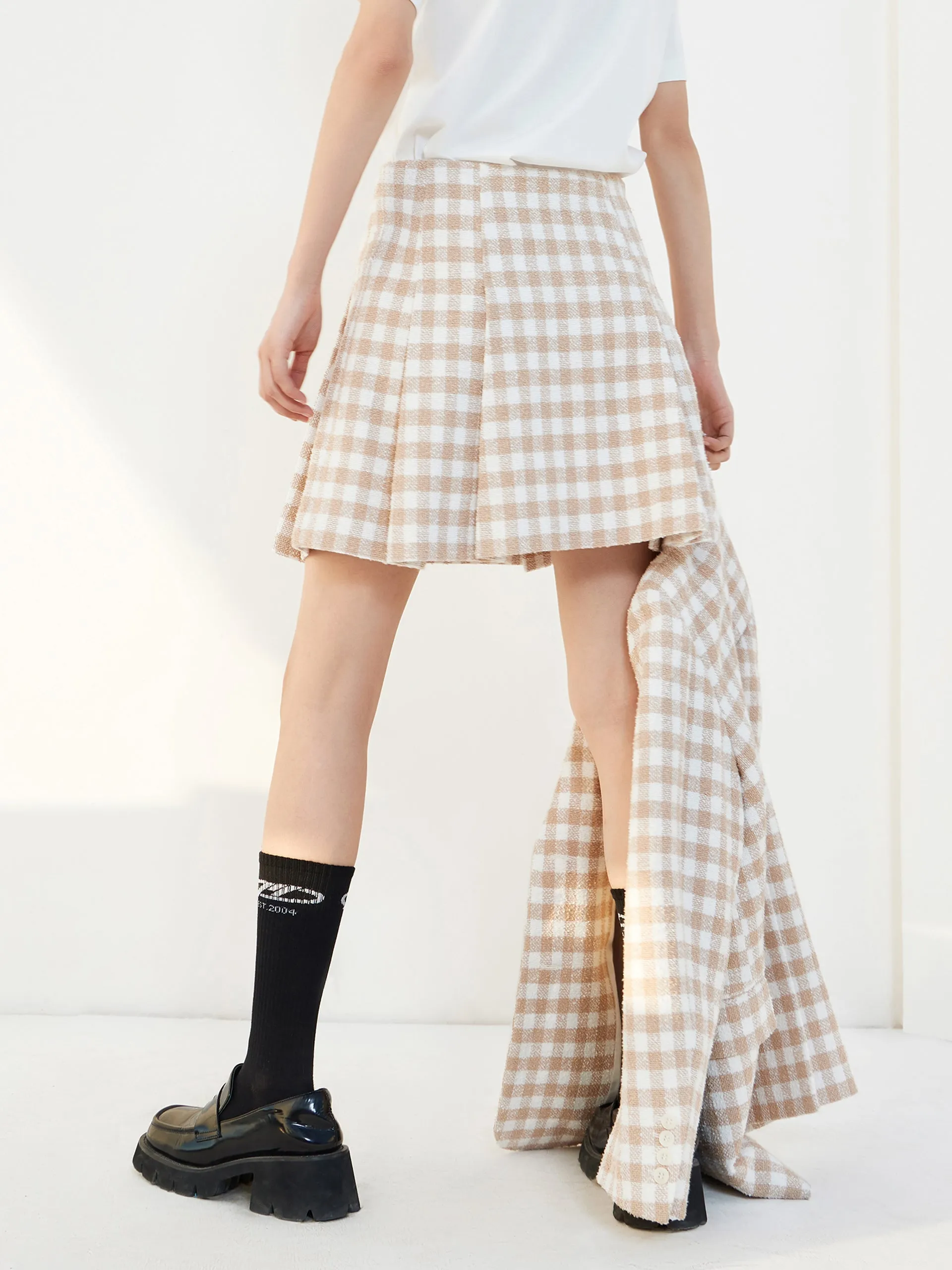 Pleated Checked Skirt