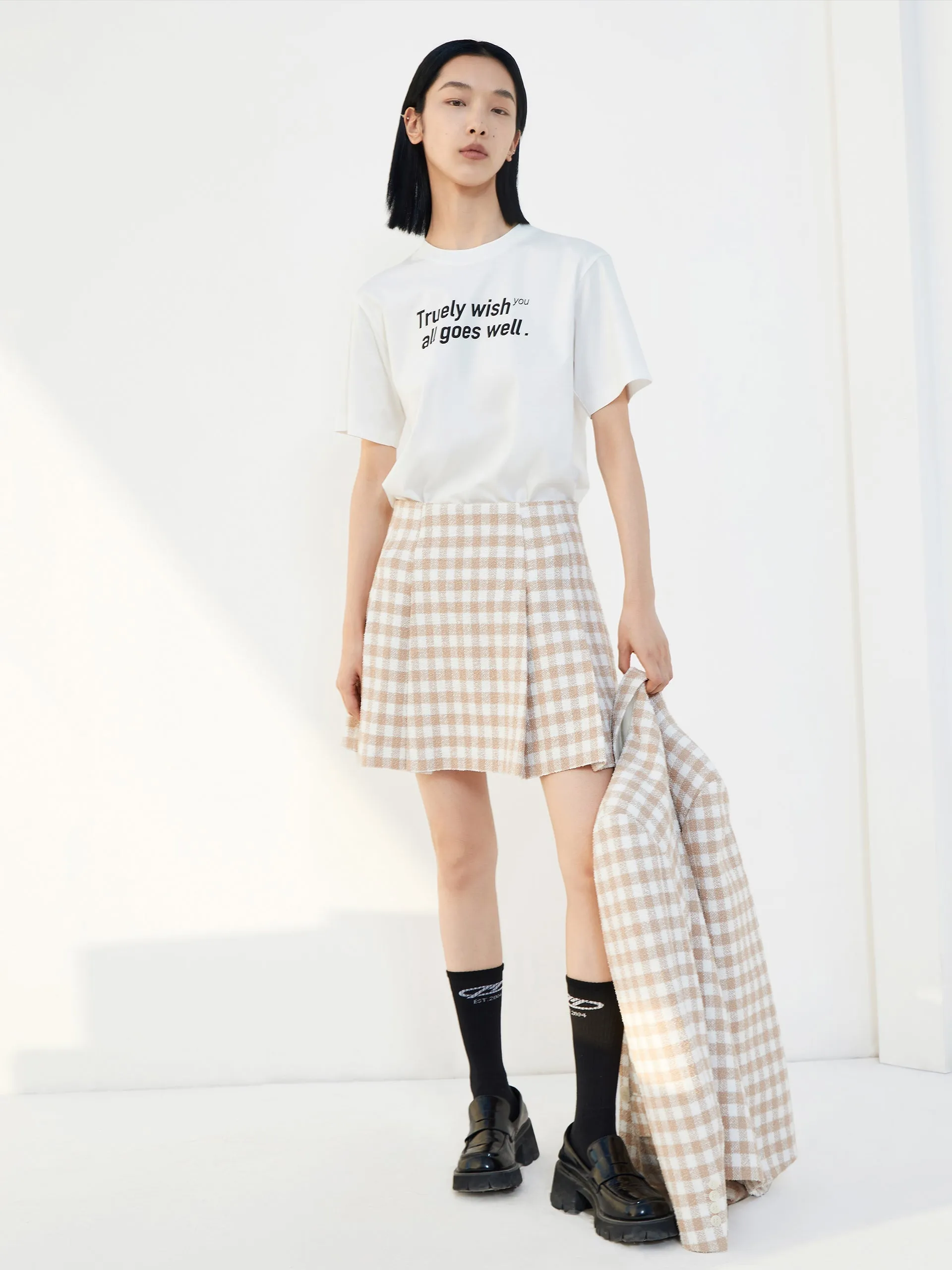 Pleated Checked Skirt