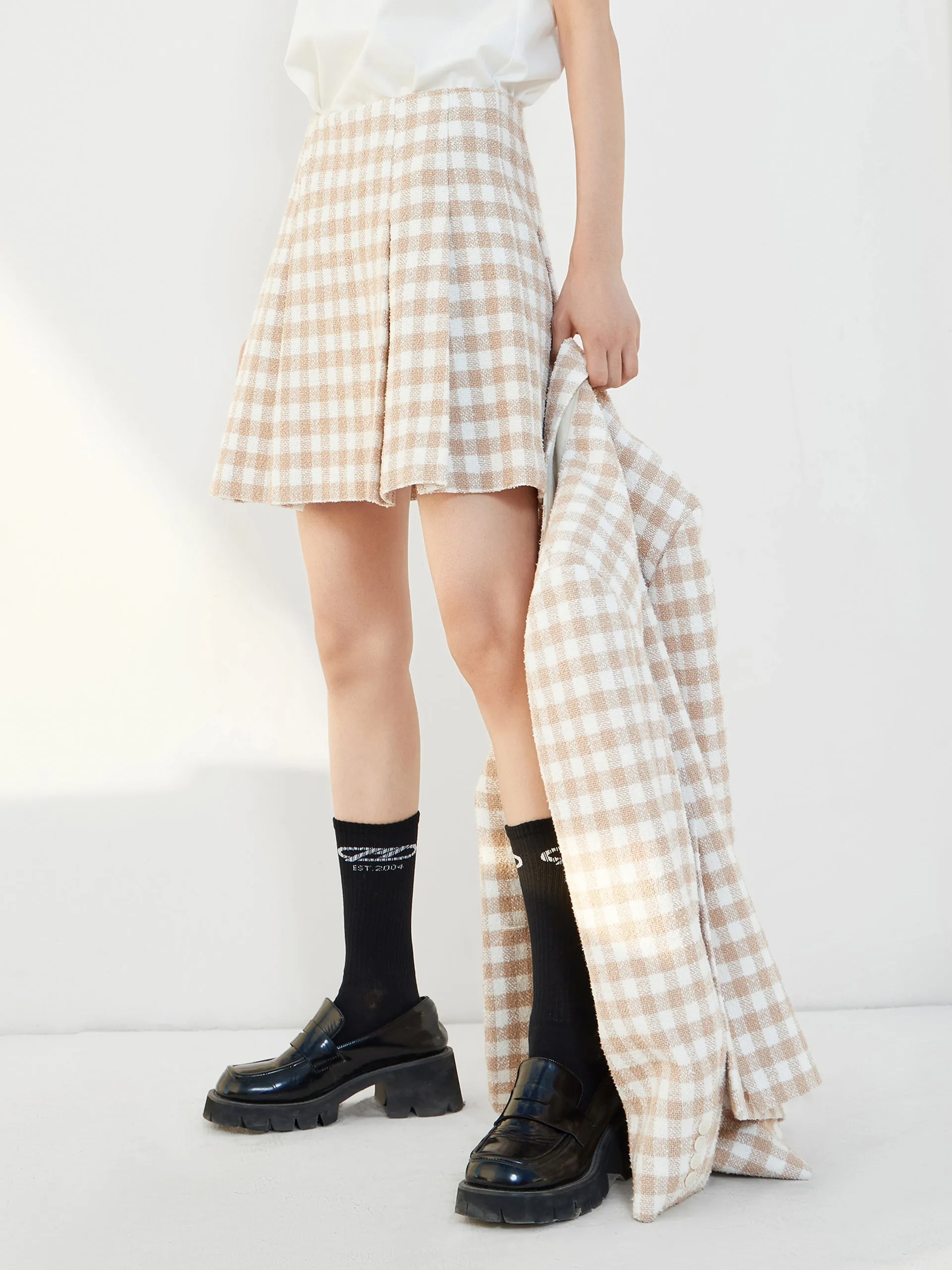 Pleated Checked Skirt