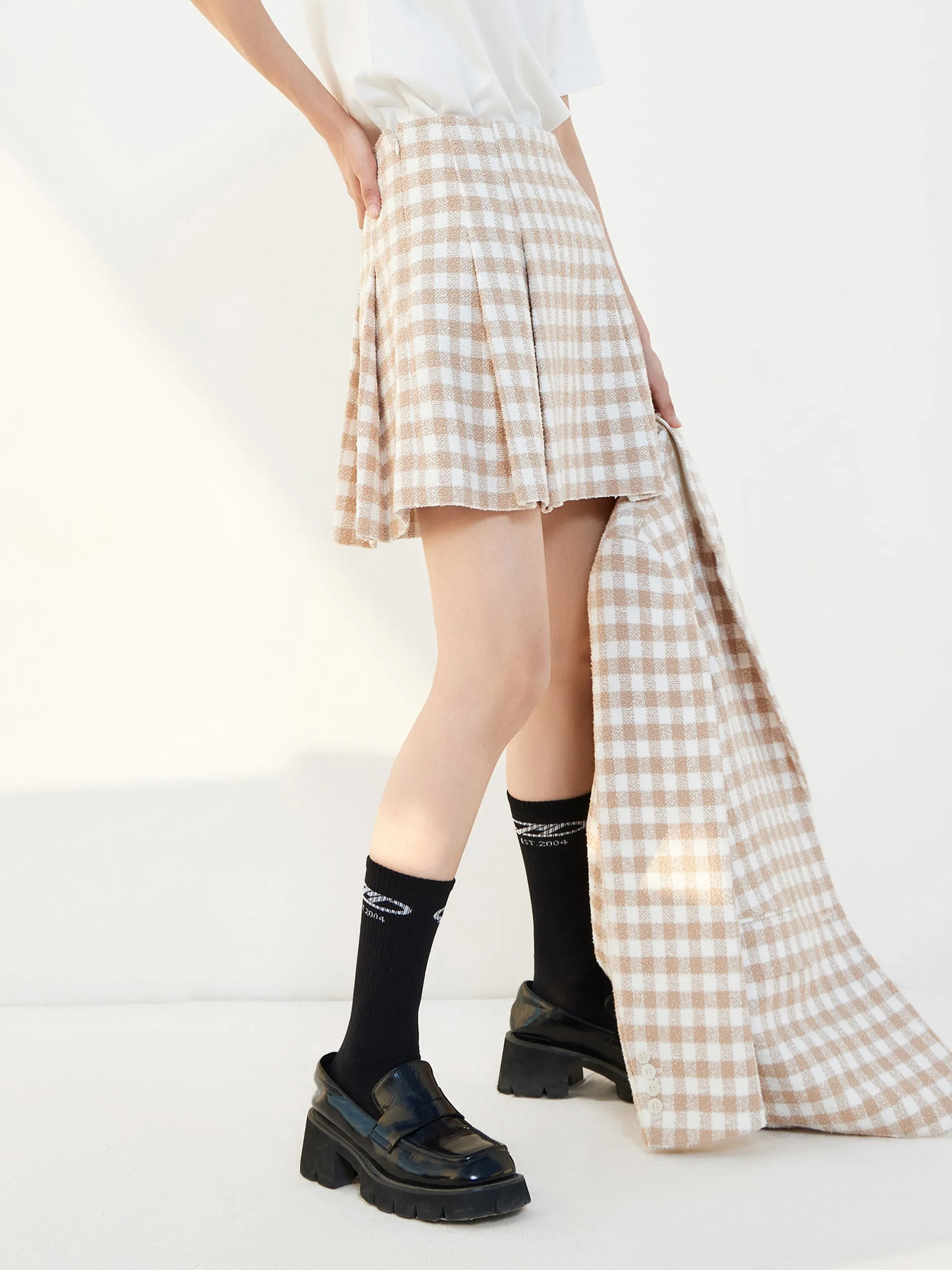 Pleated Checked Skirt