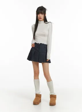 Pleated Denim Mini Skirt CJ415