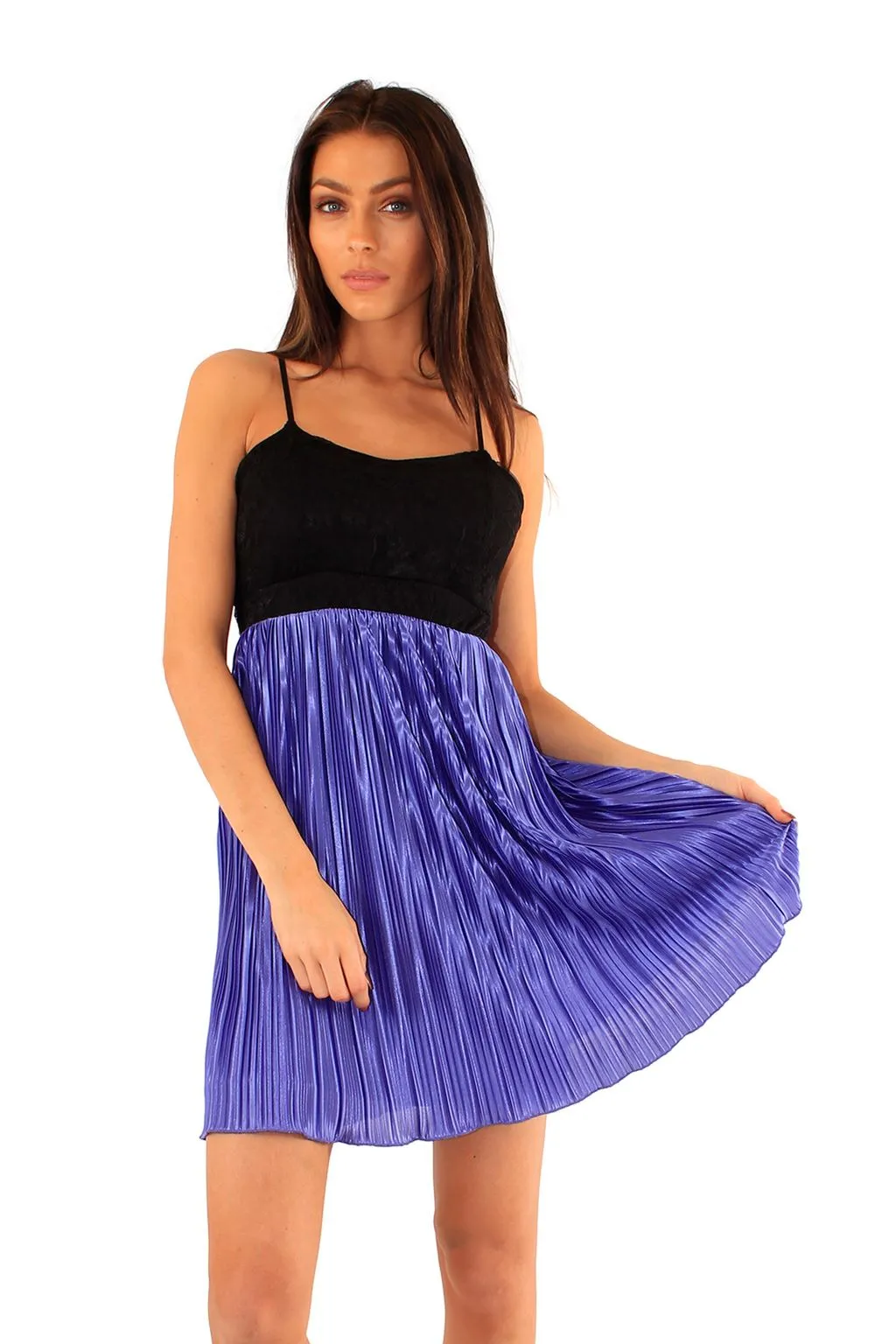 Pleated Satin Skirt Dress