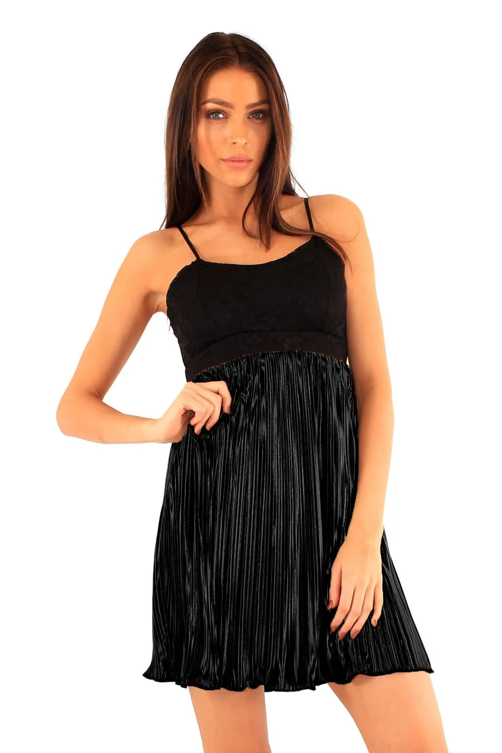 Pleated Satin Skirt Dress