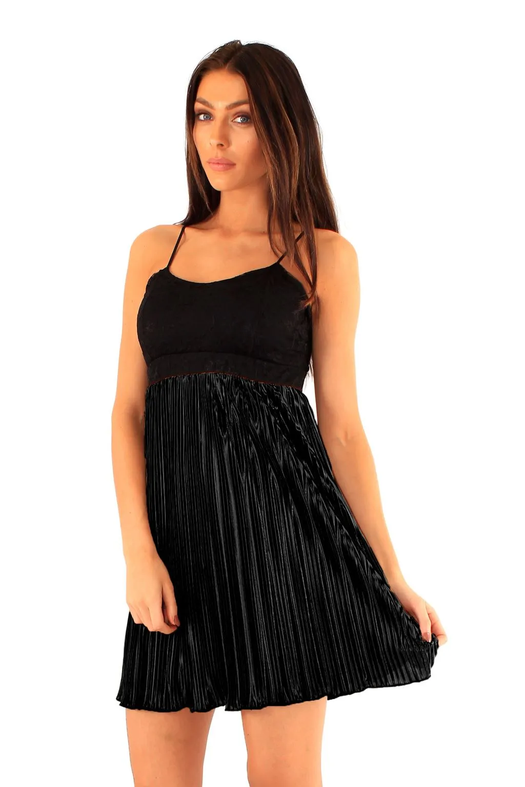 Pleated Satin Skirt Dress