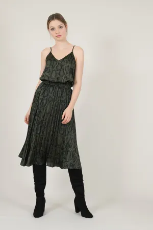 Pleated Snake Print Skirt