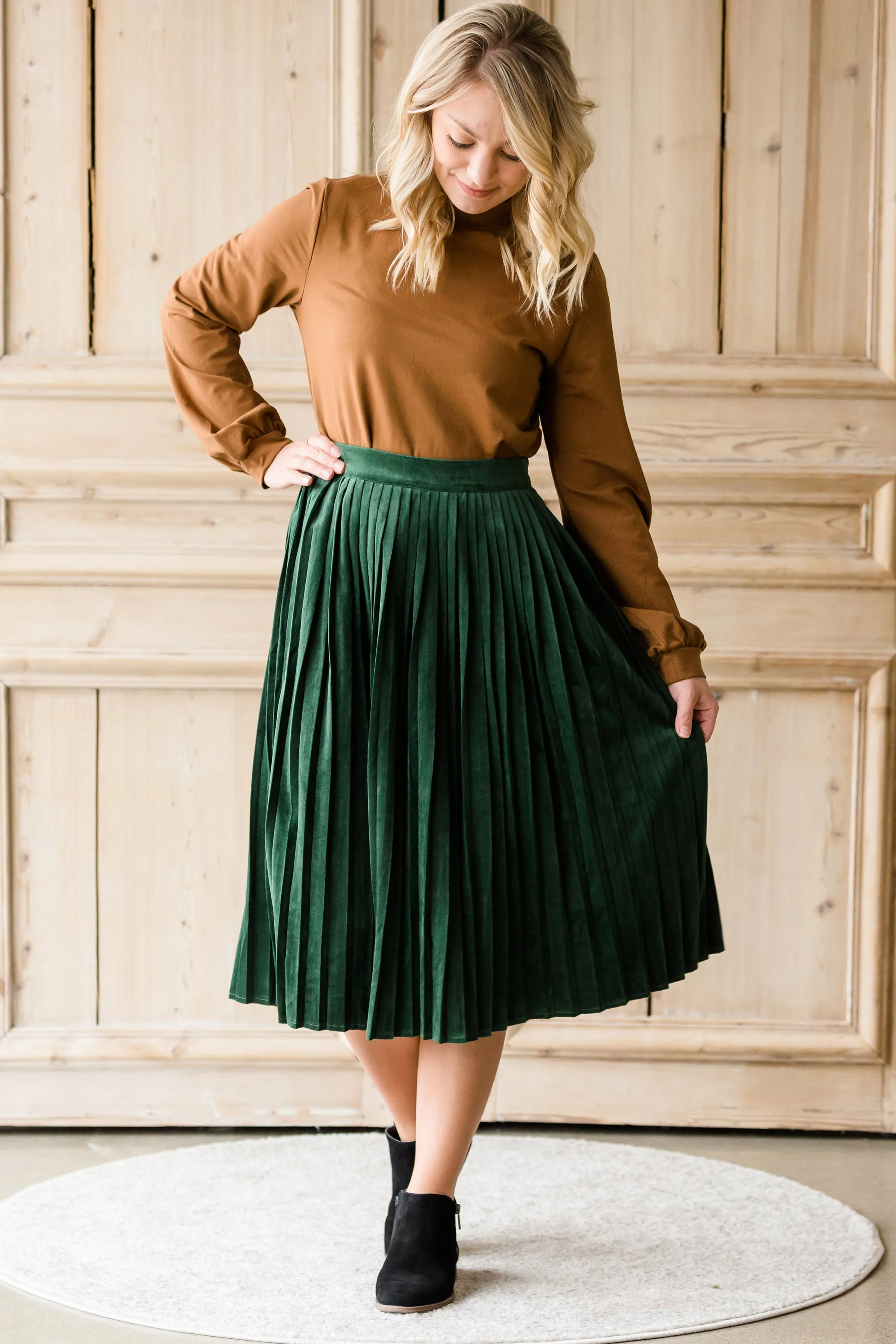 Pleated Velvet Midi Skirt - FINAL SALE