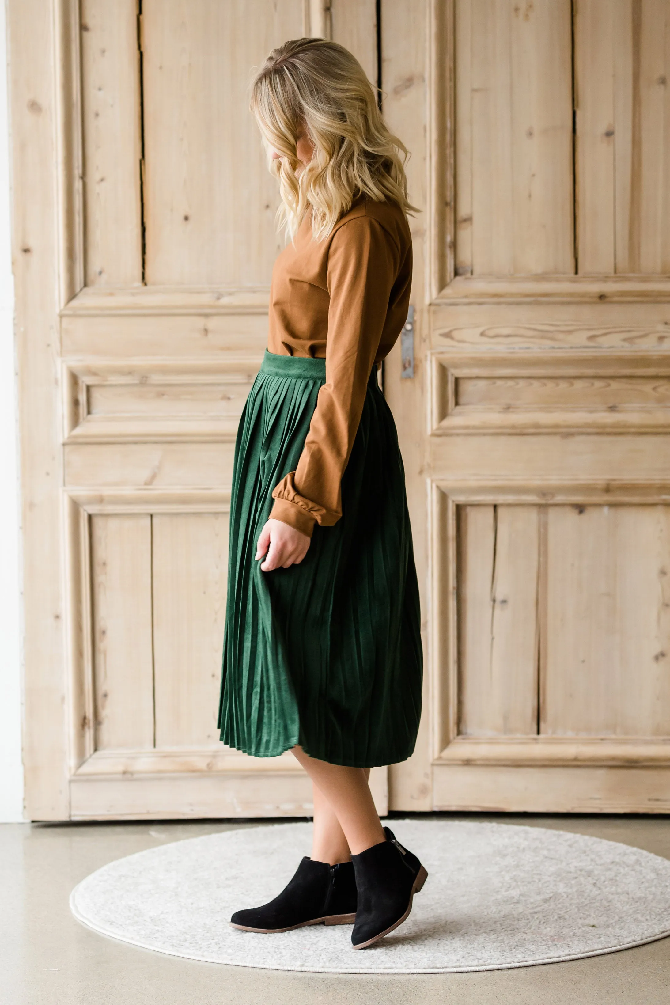 Pleated Velvet Midi Skirt - FINAL SALE