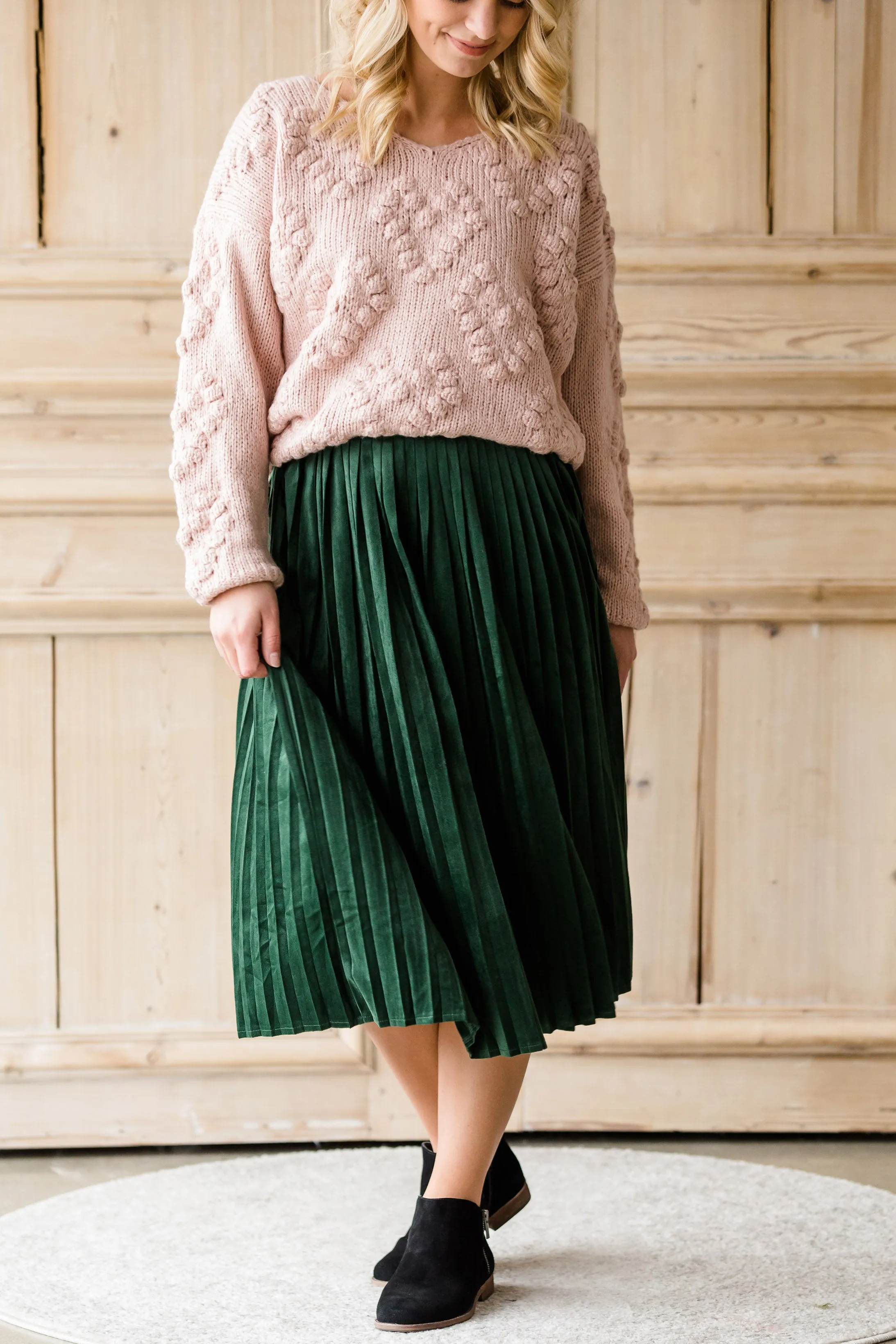 Pleated Velvet Midi Skirt - FINAL SALE